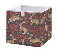 Ttgoth Hares and Red Flowers Cube Storage Bins 28x28 cm Foldable Fabric Storage Cube Shelf Basket Closet Organiser for Bedroom Nursery Home