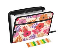 Ttgoth Hibiscus Tropical Flower Accordion File Organiser 13 Pockets Expanding File Folder with Labels A4 Document Holder Portable Receipt & Document Organiser for School, Office & Business