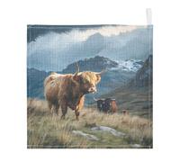 Ttgoth Highland Cow Baby Muslin Washcloths, 3 Pack 4-Layer Cotton Face Towels with Hanging Loop, Soft Absorbent Wash Cloths for Newborns, 30 x 30 cm