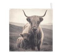 Ttgoth Highland Cow Baby Muslin Washcloths, 3 Pack 4-Layer Cotton Face Towels with Hanging Loop, Soft Absorbent Wash Cloths for Newborns, 30 x 30 cm