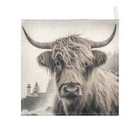 Ttgoth Highland Cow Baby Muslin Washcloths, 3 Pack 4-Layer Cotton Face Towels with Hanging Loop, Soft Absorbent Wash Cloths for Newborns, 30 x 30 cm