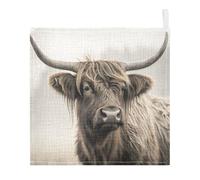 Ttgoth Highland Cow Baby Muslin Washcloths, 5 Pack 4-Layer Cotton Face Towels with Hanging Loop, Soft Absorbent Wash Cloths for Newborns, 30 x 30 cm