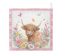 Ttgoth Highland Cow Baby Muslin Washcloths, 5 Pack 4-Layer Cotton Face Towels with Hanging Loop, Soft Absorbent Wash Cloths for Newborns, 30 x 30 cm