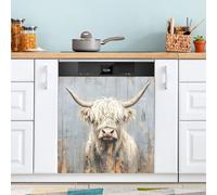 Ttgoth Highland Cow Dishwasher Magnet Cover Decorative Magnetic Dish Washer Front Door Cover Panel Decal Trimmable Magnet Sticker for Kitchen Appliance Decor 58.42x66.04 cm