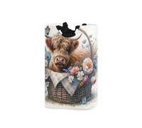 Ttgoth Highland Cow Laundry Basket Large Collapsible Laundry Hamper with Handles Foldable Washing Basket Clothes Organizer Bin for Bedroom, Dorms, Bathroom