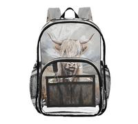 Ttgoth Highlands Cow Clear Backpack Heavy Duty Stadium Approved Transparent Backpack See Through Bookbag with Multiple Pockets for School, Security, Work & Trave