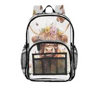 Ttgoth Highlands Cow Clear Backpack Heavy Duty Stadium Approved Transparent Backpack See Through Bookbag with Multiple Pockets for School, Security, Work & Trave