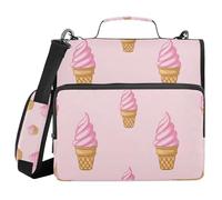 Ttgoth Ice Cream 3 Ring Zipper Binder 1.5 Inch Capacity Binder Organiser 500 Sheet with Shoulder Strap & Handle Multi-Pocket Expanding File Folder for School Office