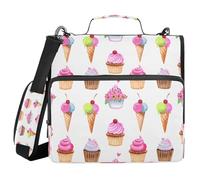 Ttgoth Ice Cream 3 Ring Zipper Binder 1.5 Inch Capacity Binder Organiser 500 Sheet with Shoulder Strap & Handle Multi-Pocket Expanding File Folder for School Office