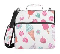 Ttgoth Ice Cream Cones 3 Ring Zipper Binder 1.5 Inch Capacity Binder Organiser 500 Sheet with Shoulder Strap & Handle Multi-Pocket Expanding File Folder for School Office