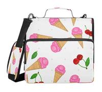 Ttgoth Ice Cream Cones 3 Ring Zipper Binder 1.5 Inch Capacity Binder Organiser 500 Sheet with Shoulder Strap & Handle Multi-Pocket Expanding File Folder for School Office