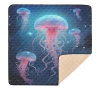 Ttgoth Jellyfish Baby Play Mat for Floor 127x127cm Soft Foldable Crawling Mat Waterproof Non-Slip Floor Mat Kids Playmat for Infants Babies Toddlers