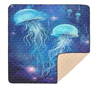 Ttgoth Jellyfish Baby Play Mat for Floor 127x127cm Soft Foldable Crawling Mat Waterproof Non-Slip Floor Mat Kids Playmat for Infants Babies Toddlers