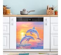Ttgoth Jumping Dolphin Dishwasher Magnet Cover Decorative Magnetic Dish Washer Front Door Cover Panel Decal Trimmable Magnet Sticker for Kitchen Appliance Decor 58.42x66.04 cm