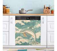 Ttgoth Jumping Dolphin Dishwasher Magnet Cover Decorative Magnetic Dish Washer Front Door Cover Panel Decal Trimmable Magnet Sticker for Kitchen Appliance Decor 58.42x66.04 cm
