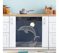 Ttgoth Jumping Dolphin Dishwasher Magnet Cover Decorative Magnetic Dish Washer Front Door Cover Panel Decal Trimmable Magnet Sticker for Kitchen Appliance Decor 58.42x66.04 cm