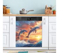 Ttgoth Jumping Dolphin Dishwasher Magnet Cover Decorative Magnetic Dish Washer Front Door Cover Panel Decal Trimmable Magnet Sticker for Kitchen Appliance Decor 58.42x66.04 cm