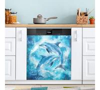 Ttgoth Jumping Dolphin Dishwasher Magnet Cover Decorative Magnetic Dish Washer Front Door Cover Panel Decal Trimmable Magnet Sticker for Kitchen Appliance Decor 58.42x66.04 cm