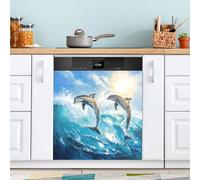 Ttgoth Jumping Dolphin Dishwasher Magnet Cover Decorative Magnetic Dish Washer Front Door Cover Panel Decal Trimmable Magnet Sticker for Kitchen Appliance Decor 58.42x66.04 cm