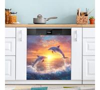 Ttgoth Jumping Dolphin Dishwasher Magnet Cover Decorative Magnetic Dish Washer Front Door Cover Panel Decal Trimmable Magnet Sticker for Kitchen Appliance Decor 58.42x66.04 cm