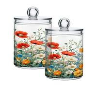 Ttgoth Lavender Qtip Holder Dispenser Acrylic Bathroom Jars 2 PCS Apothecary Jar Makeup Organizer for Cotton Pad, Bud, Swab, Ball