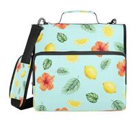 Ttgoth Lemon Hibiscus 3 Ring Zipper Binder 1.5 Inch Capacity Binder Organizer 500 Sheet with Shoulder Strap & Handle Multi-Pocket Expanding File Folder for School Office