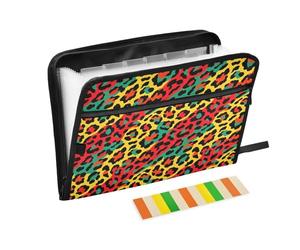 Ttgoth Leopard Print Accordion File Organizer 13 Pockets Expanding File Folder with Labels A4 Document Holder Portable Receipt & Document Organizer for School, Office & Business