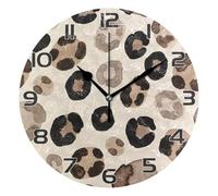Ttgoth Leopard Print Wall Clock Silent Non-Ticking Modern Decorative Round Wall Clock Battery Operated for Home Kitchen Living Room Office, 25x25 cm