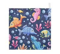 Ttgoth Marine Animals Baby Muslin Washcloths, 3 Pack 4-Layer Cotton Face Towels with Hanging Loop, Soft Absorbent Wash Cloths for Newborns, 30 x 30 cm