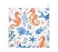 Ttgoth Marine Animals Baby Muslin Washcloths, 3 Pack 4-Layer Cotton Face Towels with Hanging Loop, Soft Absorbent Wash Cloths for Newborns, 30 x 30 cm
