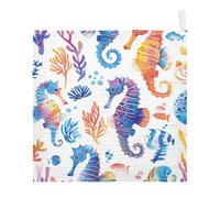 Ttgoth Marine Animals Baby Muslin Washcloths, 3 Pack 4-Layer Cotton Face Towels with Hanging Loop, Soft Absorbent Wash Cloths for Newborns, 30 x 30 cm