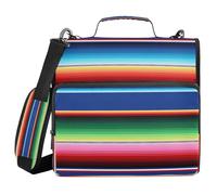 Ttgoth Mexican Serape Blanket Stripes 3 Ring Zipper Binder 1.5 Inch Capacity Binder Organiser 500 Sheet with Shoulder Strap & Handle Multi-Pocket Expanding File Folder for School Office