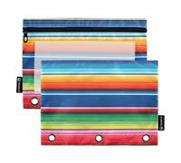 Ttgoth Mexican Stripes Pencil Pouch for 3 Ring Binder, Zipper Pencil Pouches Pencil Case with Clear Window, Storage Organizer for School and Office Supplies, 2 Pack
