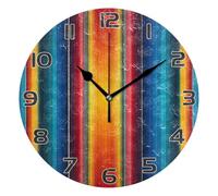 Ttgoth Mexican Stripes Wall Clock Silent Non-Ticking Modern Decorative Round Wall Clock Battery Operated for Home Kitchen Living Room Office, 25x25 cm