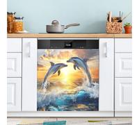 Ttgoth Ocean Dolphin Dishwasher Magnet Cover Decorative Magnetic Dish Washer Front Door Cover Panel Decal Trimmable Magnet Sticker for Kitchen Appliance Decor 58.42x66.04 cm