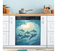Ttgoth Ocean Dolphin Dishwasher Magnet Cover Decorative Magnetic Dish Washer Front Door Cover Panel Decal Trimmable Magnet Sticker for Kitchen Appliance Decor 58.42x66.04 cm