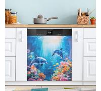 Ttgoth Ocean Dolphin Dishwasher Magnet Cover Decorative Magnetic Dish Washer Front Door Cover Panel Decal Trimmable Magnet Sticker for Kitchen Appliance Decor 58.42x66.04 cm