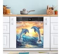 Ttgoth Ocean Dolphin Dishwasher Magnet Cover Decorative Magnetic Dish Washer Front Door Cover Panel Decal Trimmable Magnet Sticker for Kitchen Appliance Decor 58.42x66.04 cm