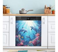Ttgoth Ocean Dolphin Dishwasher Magnet Cover Decorative Magnetic Dish Washer Front Door Cover Panel Decal Trimmable Magnet Sticker for Kitchen Appliance Decor 58.42x66.04 cm