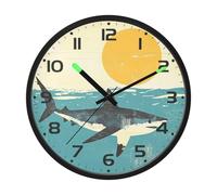 Ttgoth Ocean Shark Clock and Sky Wall Clock with LED Night Light 30.5 cm Sound Control Silent Non-Ticking Wall Clock Battery Operated for Bedroom Living Room Kitchen Home Decor