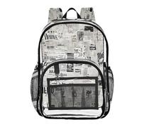 Ttgoth Old News Papers Clear Backpack Heavy Duty Stadium Approved Transparent Backpack See Through Bookbag with Multiple Pockets for School, Security, Work & Trave