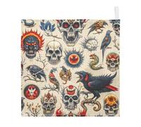Ttgoth Old School Tattoo Baby Muslin Washcloths, 3 Pack 4-Layer Cotton Face Towels with Hanging Loop, Soft Absorbent Wash Cloths for Newborns, 30 x 30 cm