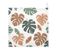 Ttgoth Palm Leaves Baby Muslin Washcloths, 3 Pack 4-Layer Cotton Face Towels with Hanging Loop, Soft Absorbent Wash Cloths for Newborns, 30 x 30 cm