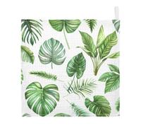 Ttgoth Palm Leaves Baby Muslin Washcloths, 5 Pack 4-Layer Cotton Face Towels with Hanging Loop, Soft Absorbent Wash Cloths for Newborns, 30 x 30 cm