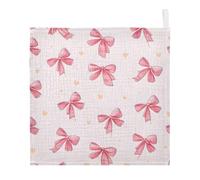 Ttgoth Pink Bow Baby Muslin Washcloths, 3 Pack 4-Layer Cotton Face Towels with Hanging Loop, Soft Absorbent Wash Cloths for Newborns, 30 x 30 cm