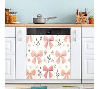 Ttgoth Pink Bows Dishwasher Magnet Cover Decorative Magnetic Dish Washer Front Door Cover Panel Decal Trimmable Magnet Sticker for Kitchen Appliance Decor 58.42x66.04 cm