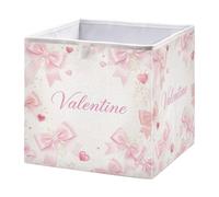 Ttgoth Pink Bows Valentine's Day Cube Storage Bins 28x28 cm Foldable Fabric Storage Cube Shelf Basket Closet Organiser for Bedroom Nursery Home