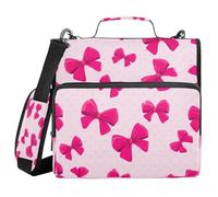 Ttgoth Pink Bows Zipper Binder with Shoulder Strap 1.5 inch 3 Ring Multiple Pockets Expanding File Folder 13 Inch Laptop Organiser School & Office Supplies