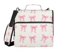 Ttgoth Pink Bows Zipper Binder with Shoulder Strap 1.5 inch 3 Ring Multiple Pockets Expanding File Folder 13 Inch Laptop Organiser School & Office Supplies