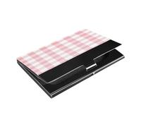 Ttgoth Pink Buffalo Plaid Business Card Holder for Men Women PU Leather & Stainless Steel Name Card Case Pocket Wallet ID Case for Travel and Work